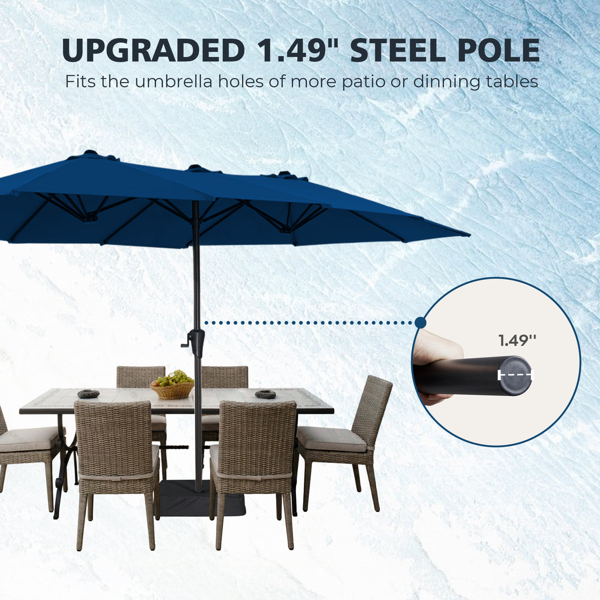 Amadwell 13FT Large Patio Umbrella, Double Sided Outdoor Rectangular Umbrellas with Fade Resistant Canopy, Navy Blue