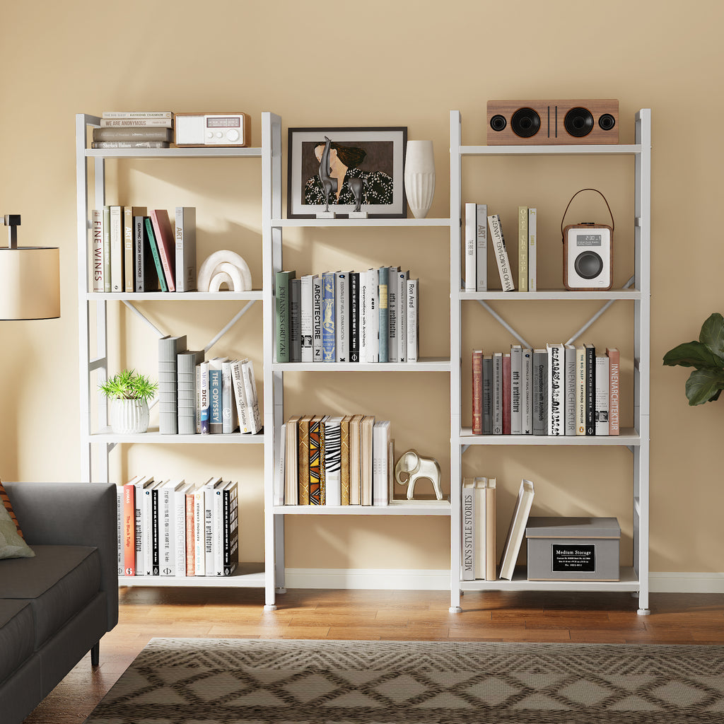 Amadwell 4 Tier Industrial Bookcase, Large Shelf Bookshelf, 11 Units Storage for Living Room, White