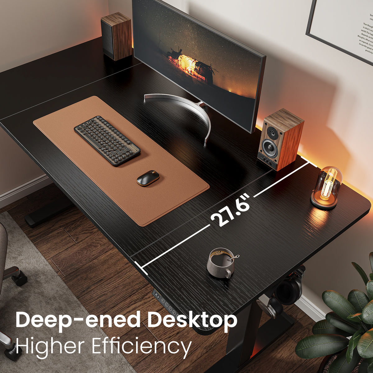 Amadwell 55" Electric Height Adjustable Standing Desk, 27.6" Deep Work Table with Cable Management, Home Office Desk, Black