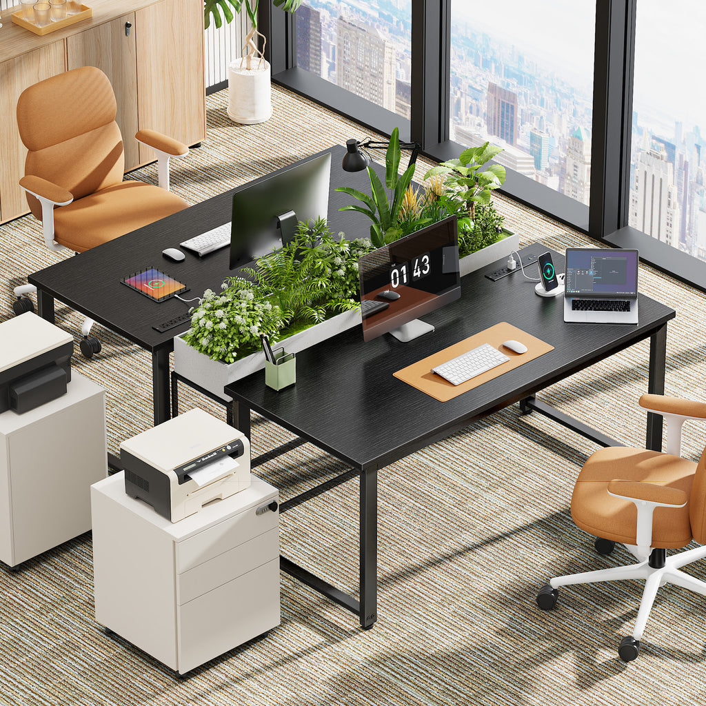Amadwell 47 Inch Desk with Power Outlets, USB-C, 0.95 Inch Thicker Sturdy Computer Desk, Office Desk with Robust Metal Tubes, Work Gaming Desk for Home Office, Black