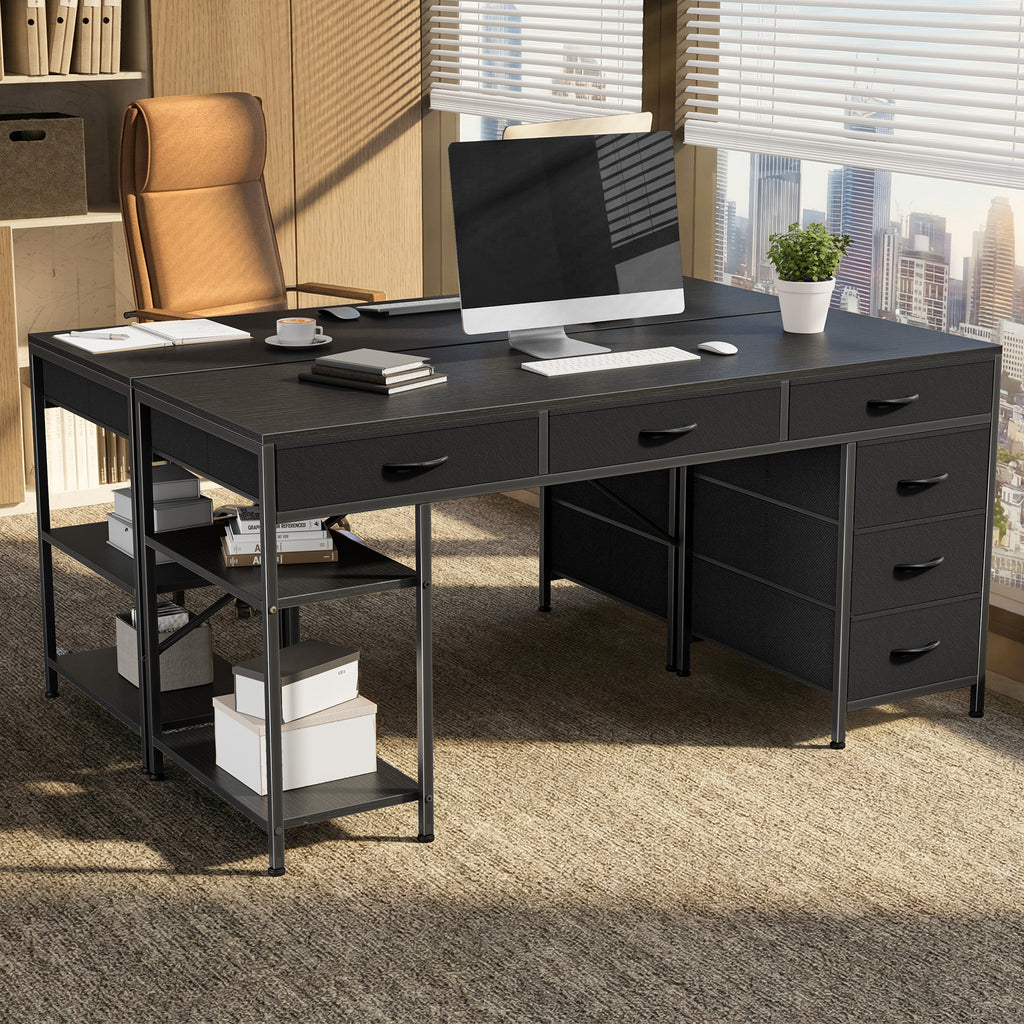 Amadwell 47" Desk with Drawers & Storage, Office Desk with Reversible Shelves, Gaming Computer Desk, Black