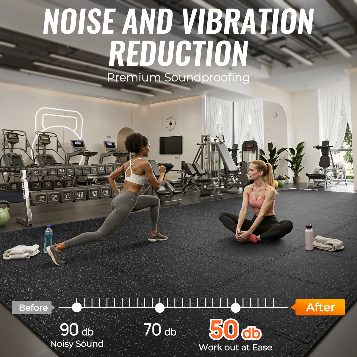Amadwell 24Pcs Interlocking Workout Mats, 0.56" Thick Rubber Top EVA Foam Gym Flooring, 96 Sq Ft High Density Protective Tiles for Home Gym & Exercise, Gray