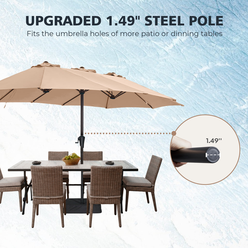 Amadwell 13FT Large Patio Umbrella, Double Sided Outdoor Rectangular Umbrellas with Fade Resistant Canopy, Beige