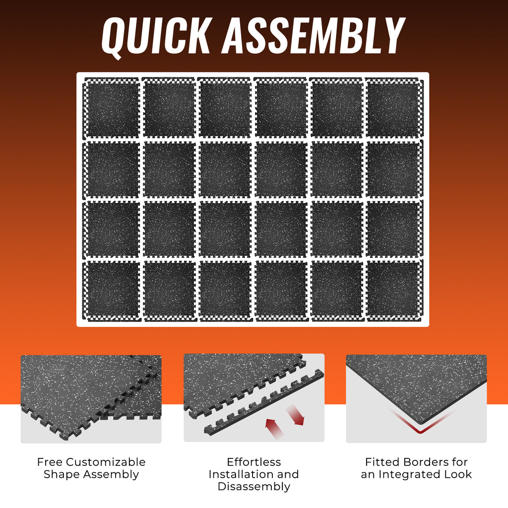 Amadwell 24Pcs Interlocking Workout Mats, 0.56" Thick Rubber Top EVA Foam Gym Flooring, 96 Sq Ft High Density Protective Tiles for Home Gym & Exercise, Gray