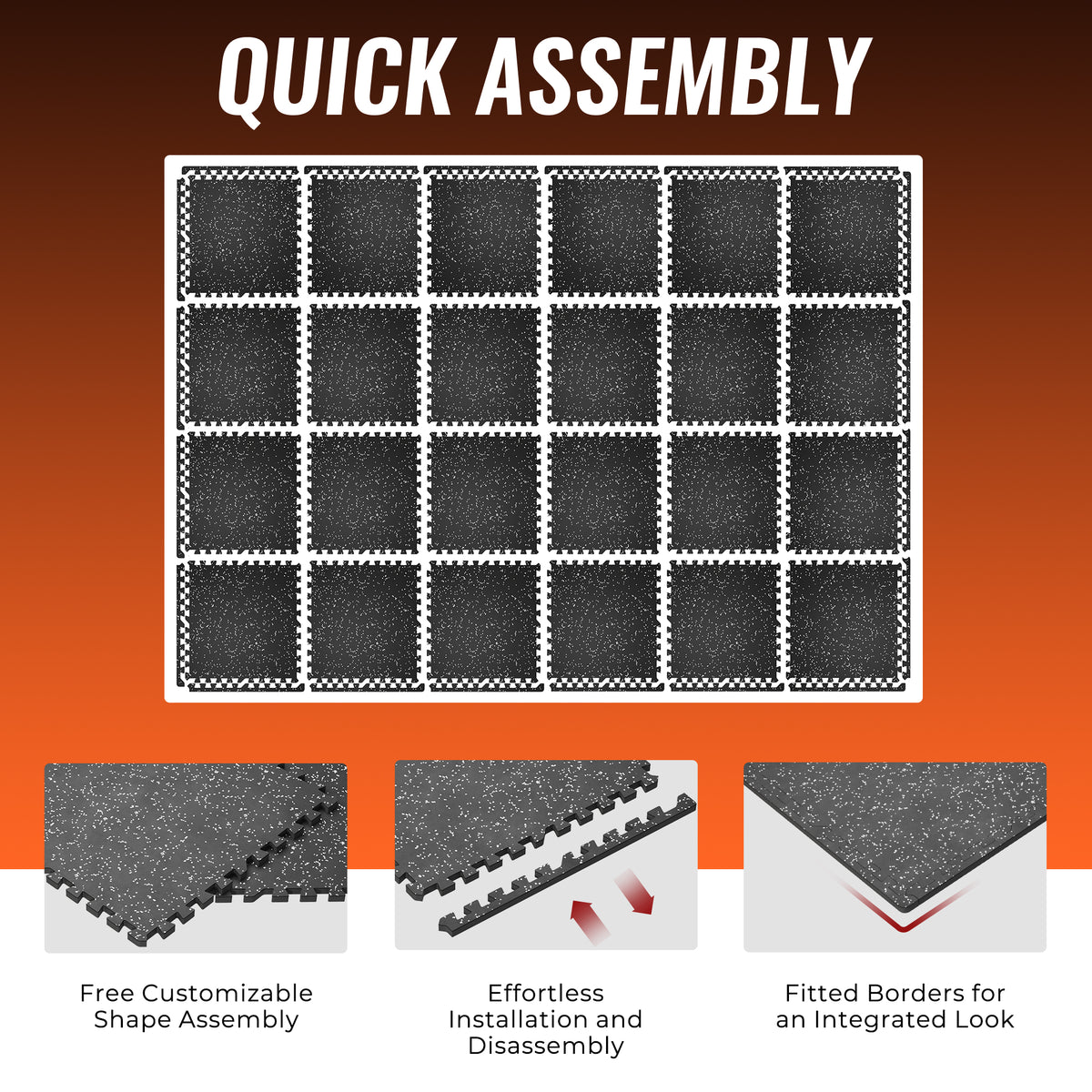 Amadwell 24Pcs Interlocking Workout Mats, 0.56" Thick Rubber Top EVA Foam Gym Flooring, 96 Sq Ft High Density Protective Tiles for Home Gym & Exercise, Gray