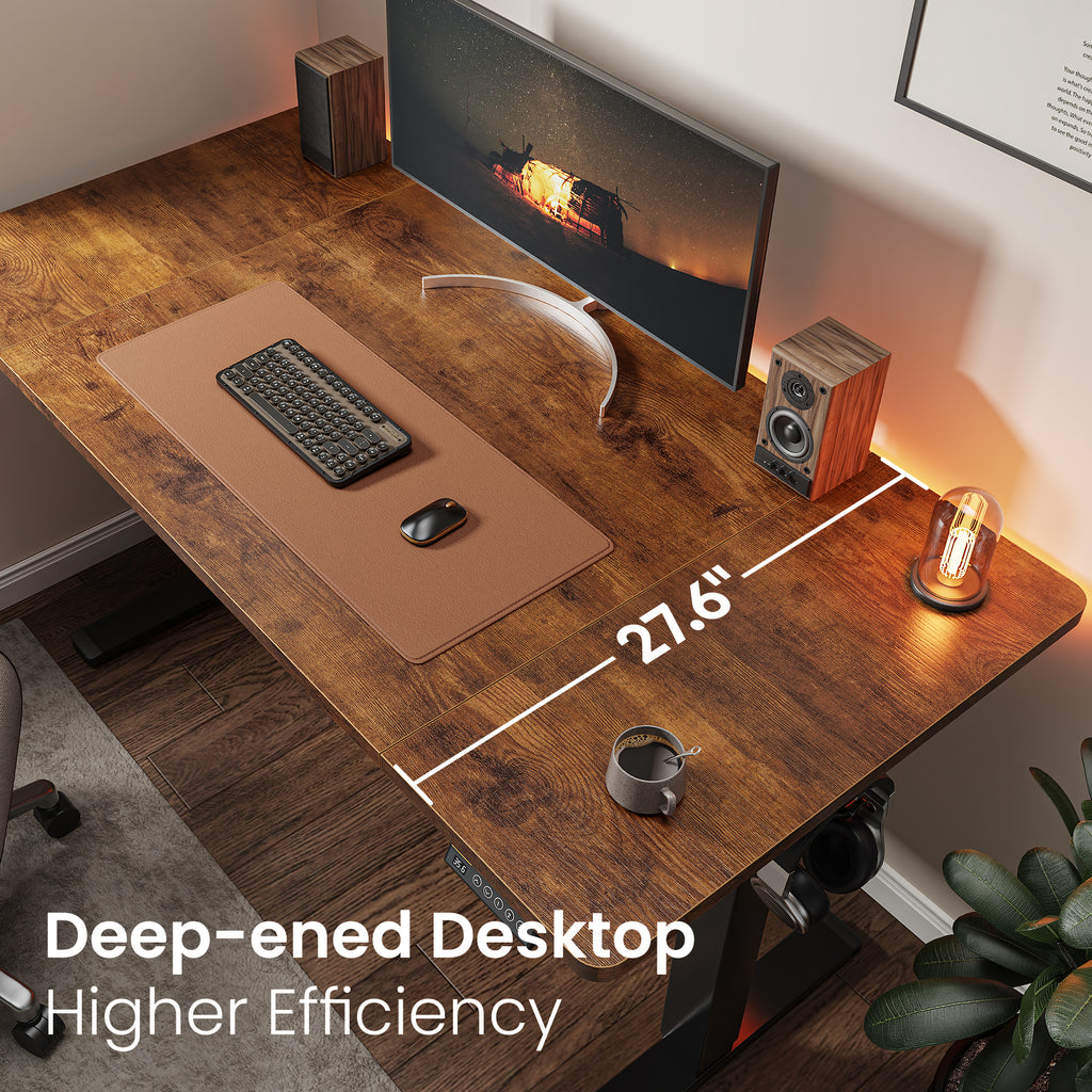 Amadwell 55" Electric Height Adjustable Standing Desk, 27.6" Deep Work Table with Cable Management, Home Office Desk, Brown