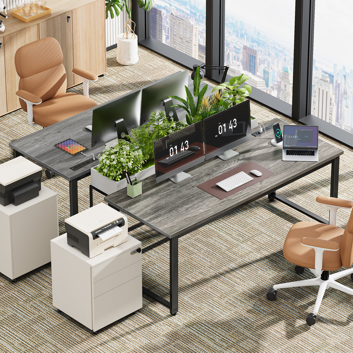 Amadwell 54 Inch Desk with Power Outlets, USB-C, 0.95 Inch Thicker Sturdy Computer Desk, Office Desk with Robust Metal Tubes, Work Gaming Desk for Home Office,Grey
