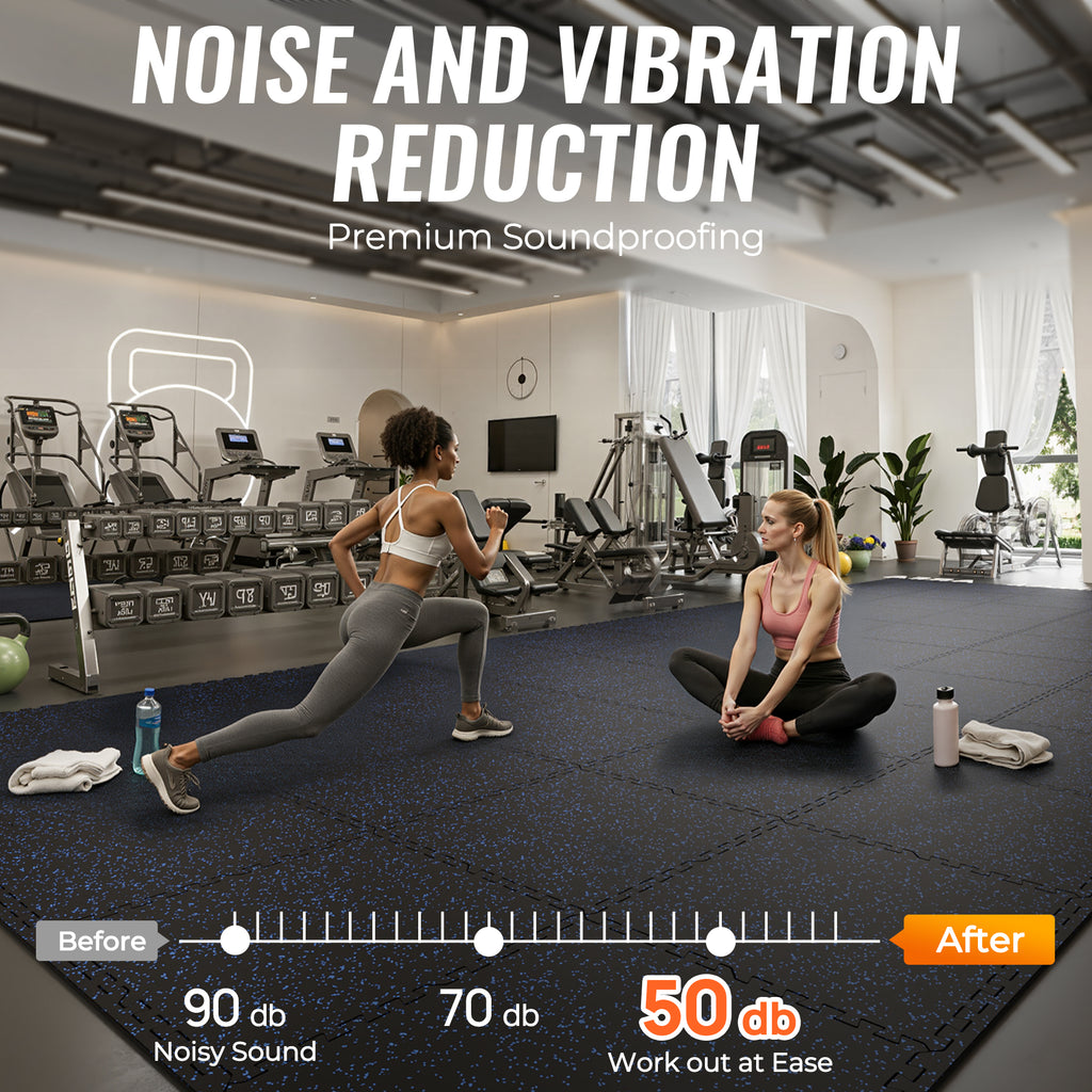 Amadwell 12Pcs Interlocking Workout Mats, 0.56" Thick Rubber Top EVA Foam Gym Flooring, 48 Sq Ft High Density Protective Tiles for Home Gym & Exercise, Blue