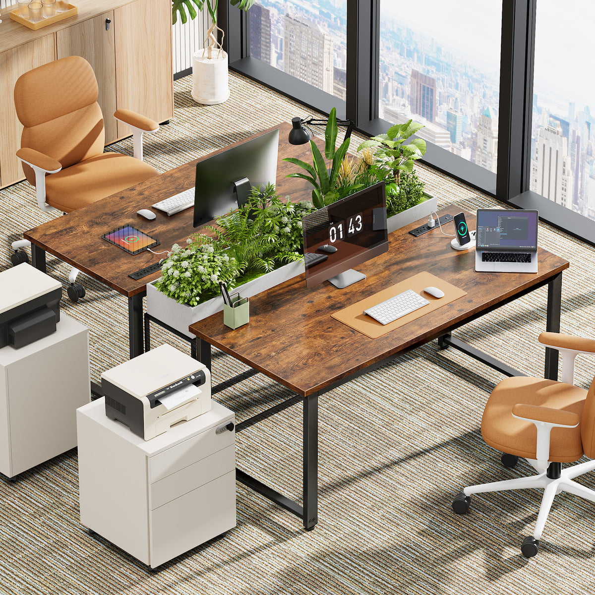 Amadwell 63 Inch Desk with Power Outlets, USB-C, 0.95 Inch Thicker Sturdy Computer Desk, Office Desk with Robust Metal Tubes, Work Gaming Desk for Home Office, Rustic Brown