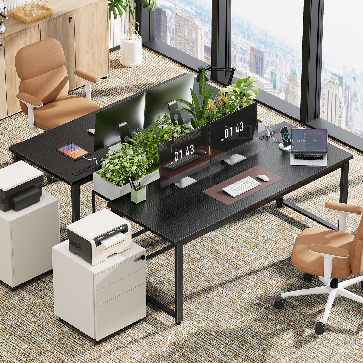 Amadwell 54 Inch Desk with Power Outlets, USB-C, 0.95 Inch Thicker Sturdy Computer Desk, Office Desk with Robust Metal Tubes, Work Gaming Desk for Home Office, Black