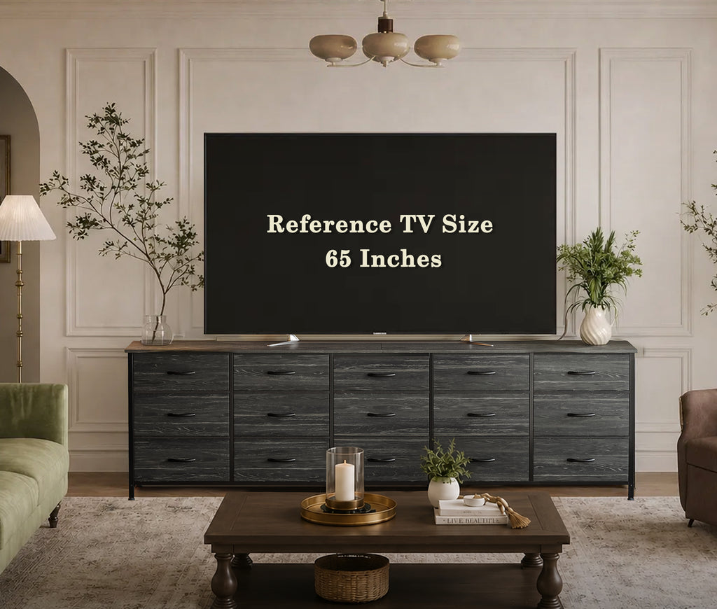 Amadwell 78.8 Inch Dresser with 15 Fabric Drawers, Large TV Stand for 65, 75, 85 Inch TV, Long Dresser for Bedroom, Entertainment Center for Living Room, Chest of Drawers & Storage, Charcoal Black