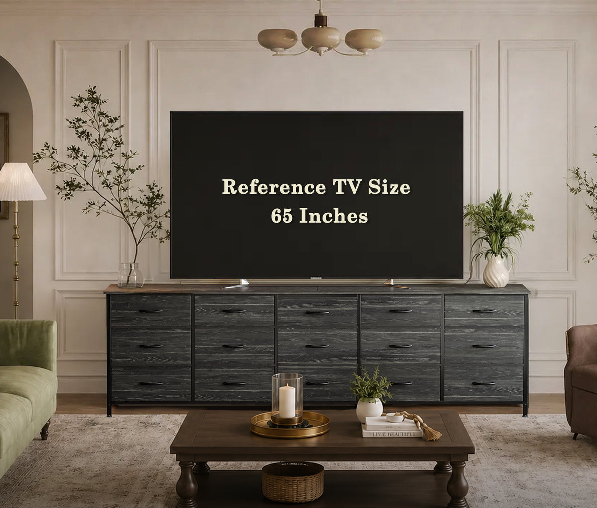 Amadwell 78.8 Inch Dresser with 15 Fabric Drawers, Large TV Stand for 65, 75, 85 Inch TV, Long Dresser for Bedroom, Entertainment Center for Living Room, Chest of Drawers & Storage, Charcoal Black
