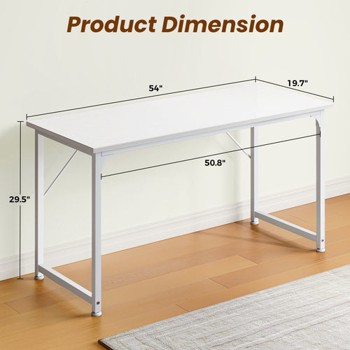 54" Computer Desk, Modern Office, Study & Gaming Desk with Storage, Large Legroom, Sturdy Metal Frame, White