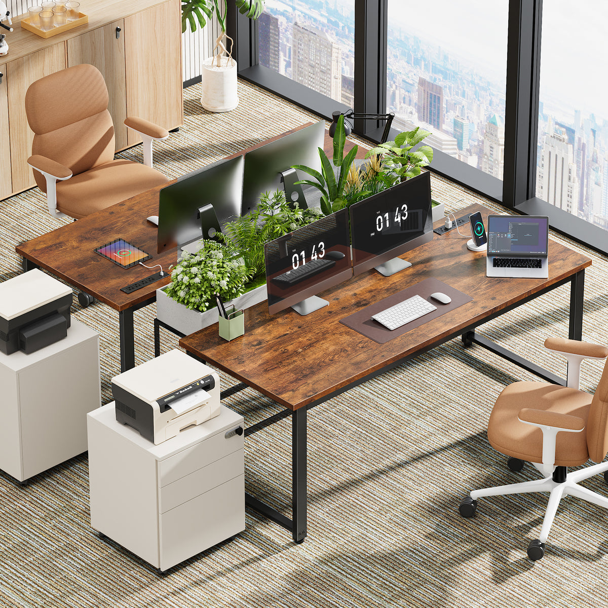 Amadwell 54 Inch Desk with Power Outlets, USB-C, 0.95 Inch Thicker Sturdy Computer Desk, Office Desk with Robust Metal Tubes, Work Gaming Desk for Home Office,Rustic Brown