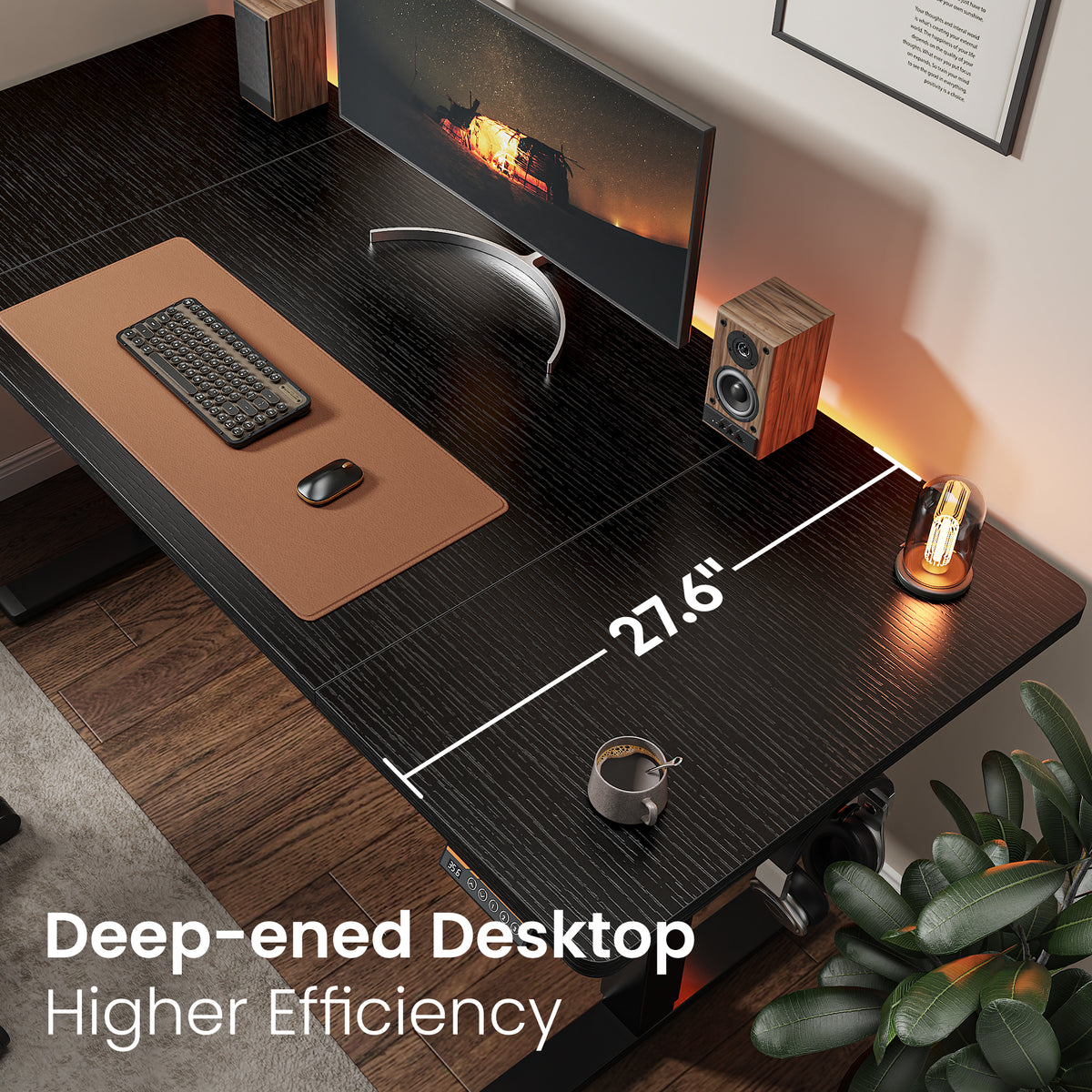Amadwell 63" Electric Height Adjustable Standing Desk, 27.6" Deep Work Table with Cable Management, Home Office Desk, Black