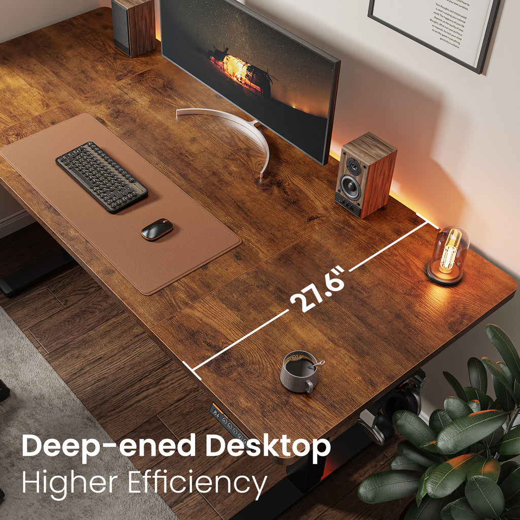 Amadwell 63" Electric Height Adjustable Standing Desk, 27.6" Deep Work Table with Cable Management, Home Office Desk, Brown