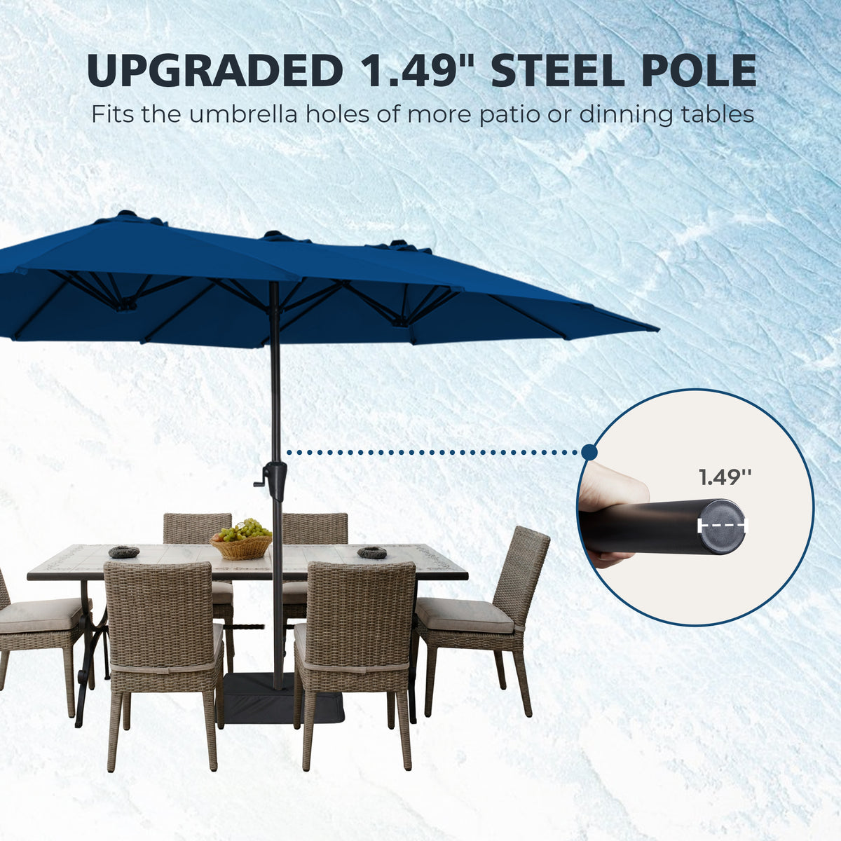Amadwell 13FT Large Patio Umbrella with Base Included, Double Sided Outdoor Umbrellas, Navy Blue