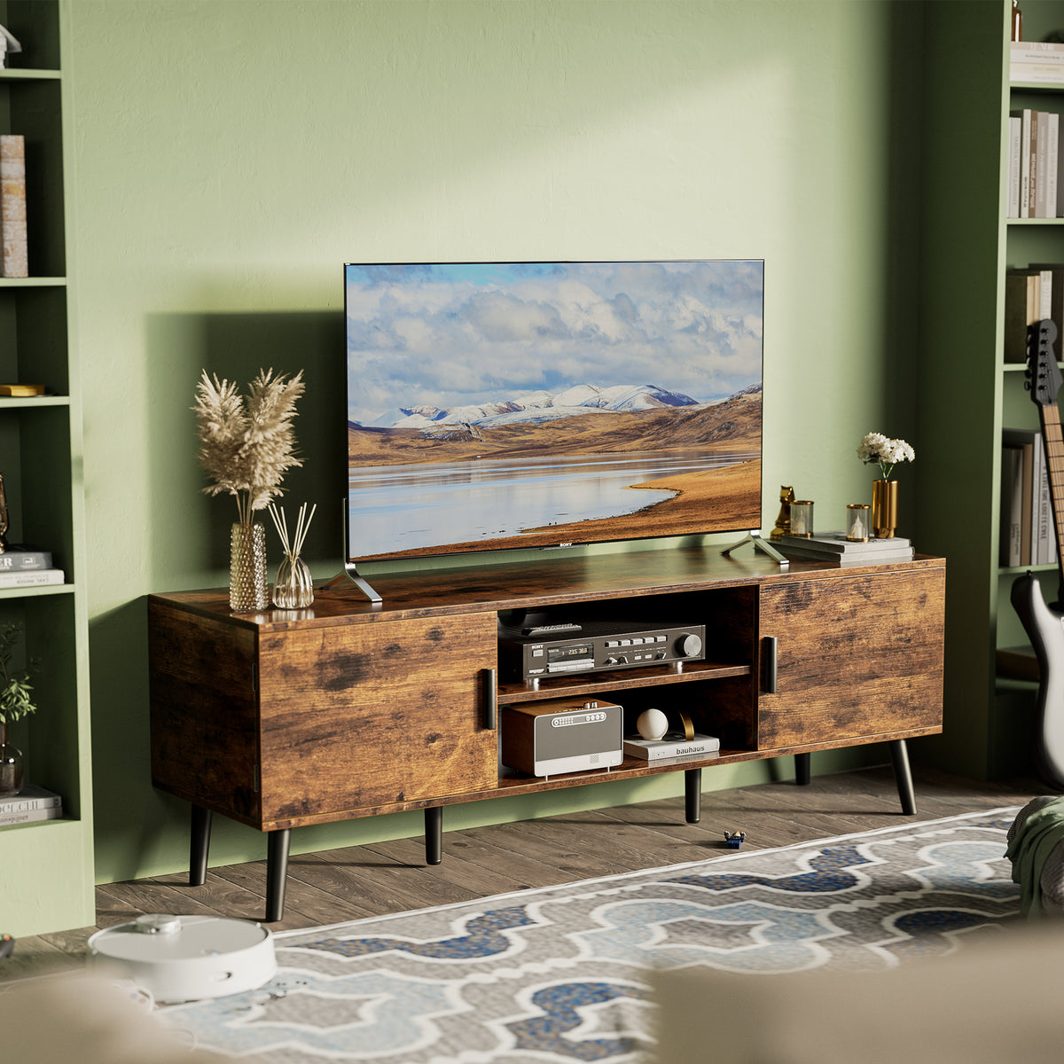 Amadwell Mid Century TV Stand for 60" TVs, Adjustable Shelf, 54 inch Media Console for Living Room, Brown