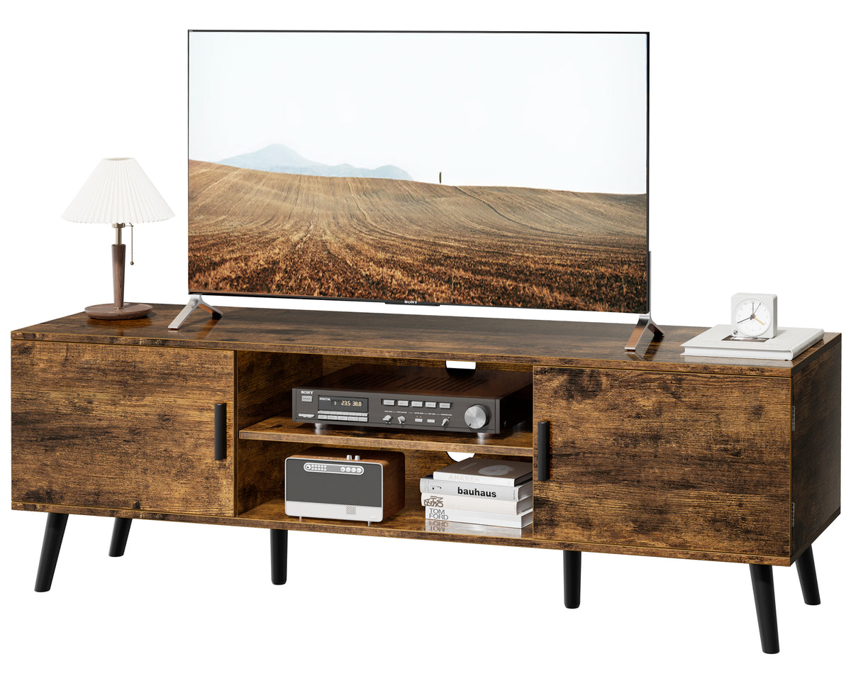 Amadwell Mid Century TV Stand for 60" TVs, Adjustable Shelf, 54 inch Media Console for Living Room, Brown
