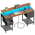 Amadwell 55" Gaming Computer Desk with LED Lights, Power Outlets, Home Office Writing Desk with 4 Drawers, Rustic Brown