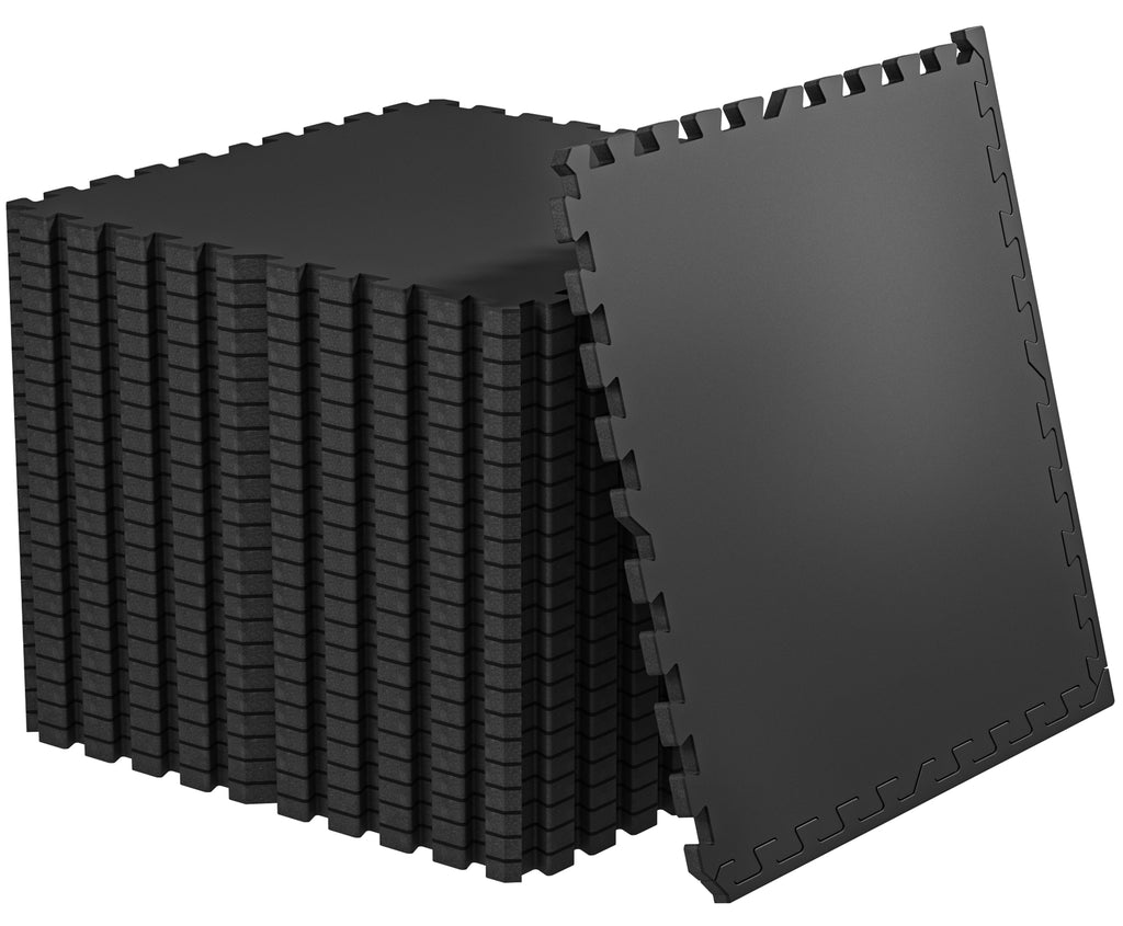 Amadwell 24Pcs Interlocking Workout Mats, 0.56" Thick Rubber Top EVA Foam Gym Flooring, 96 Sq Ft High Density Protective Tiles for Home Gym & Exercise, Black