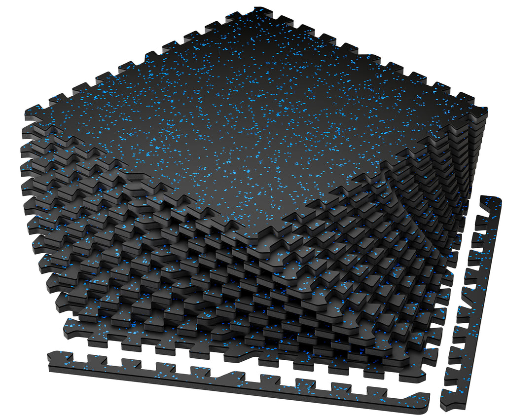 Amadwell 12Pcs Interlocking Workout Mats, 0.56" Thick Rubber Top EVA Foam Gym Flooring, 48 Sq Ft High Density Protective Tiles for Home Gym & Exercise, Blue