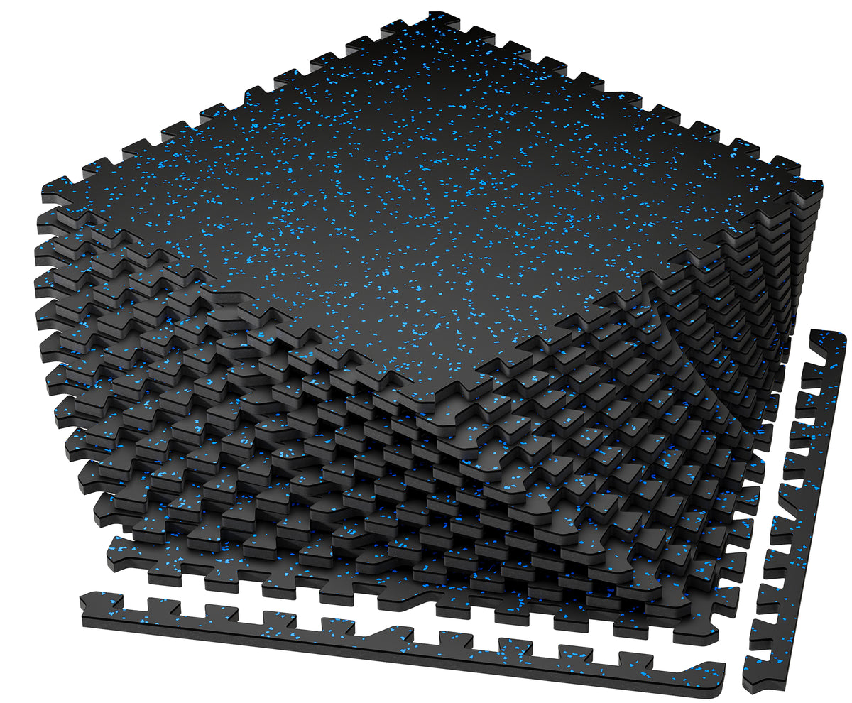 Amadwell 12Pcs Interlocking Workout Mats, 0.56" Thick Rubber Top EVA Foam Gym Flooring, 48 Sq Ft High Density Protective Tiles for Home Gym & Exercise, Blue