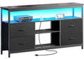 Amadwell TV Stand with Power Outlets & LED Lights, 4 Drawer Dresser Entertainment Center, Media Console with Open Shelf, Black