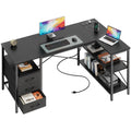 47 Inch L Shaped Office Desk with Power Outlets, Computer Desk with Drawers, Corner Desk for Home Office