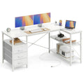 47 Inch L Shaped Office Desk with Power Outlets, Computer Desk with Drawers, Corner Desk for Home Office, White