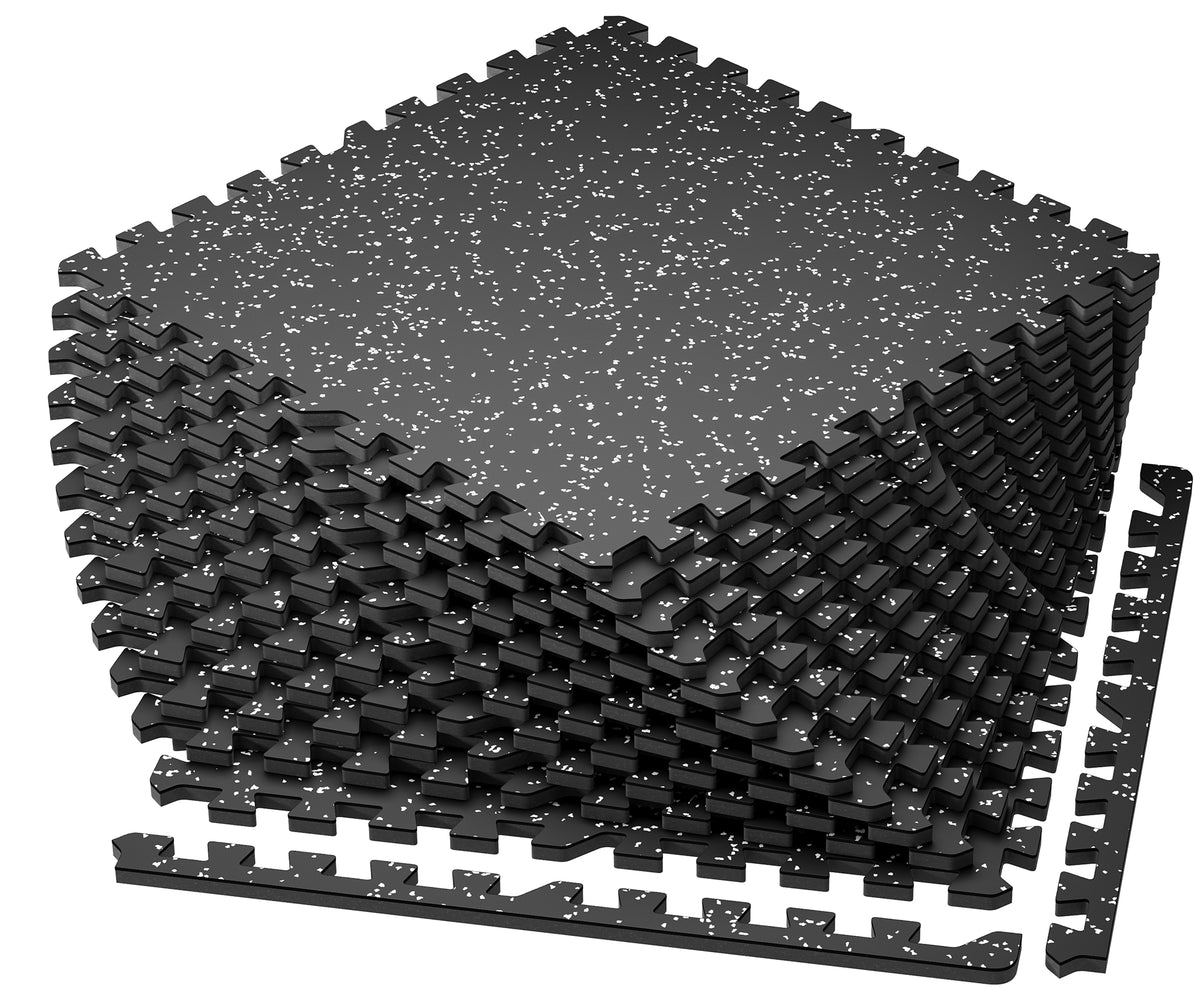 Amadwell 12Pcs Interlocking Workout Mats, 0.56" Thick Rubber Top EVA Foam Gym Flooring, 48 Sq Ft High Density Protective Tiles for Home Gym & Exercise, Gray