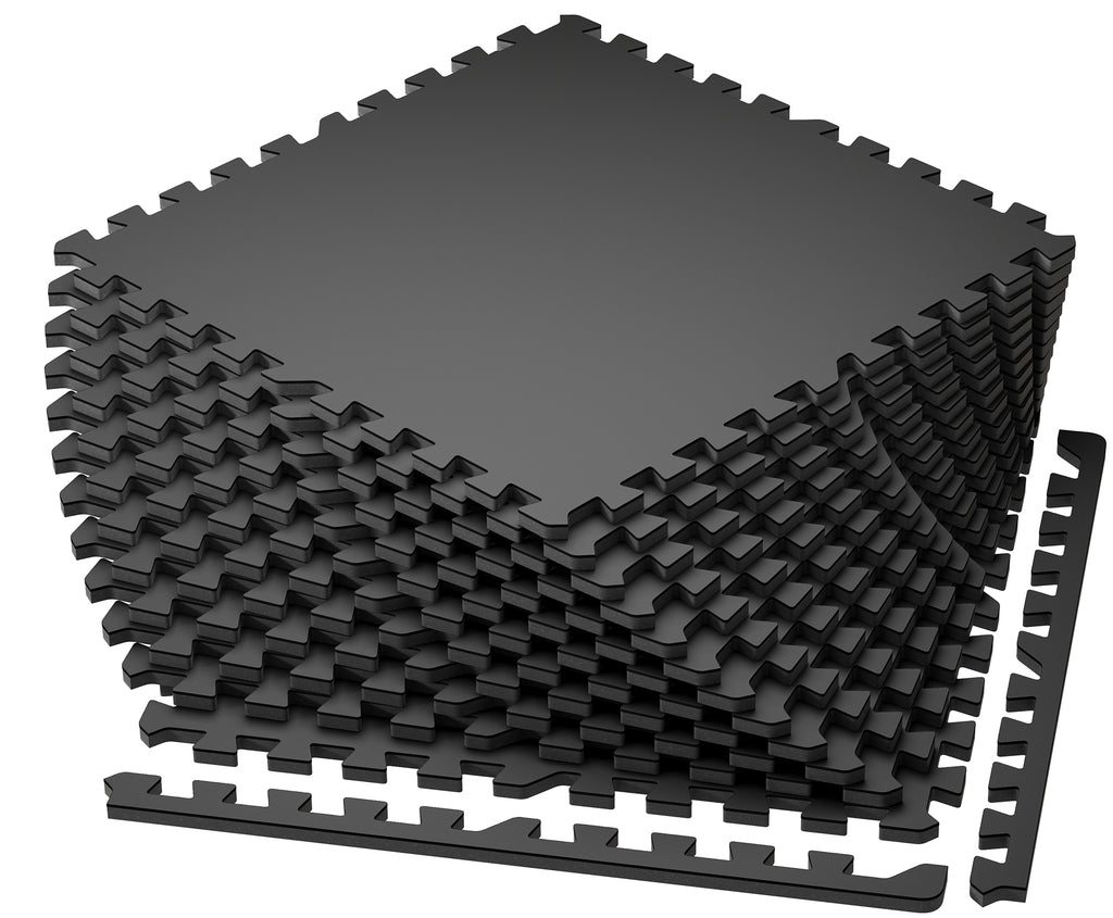 Amadwell 12Pcs Interlocking Workout Mats, 0.56" Thick Rubber Top EVA Foam Gym Flooring, 48 Sq Ft High Density Protective Tiles for Home Gym & Exercise, Black