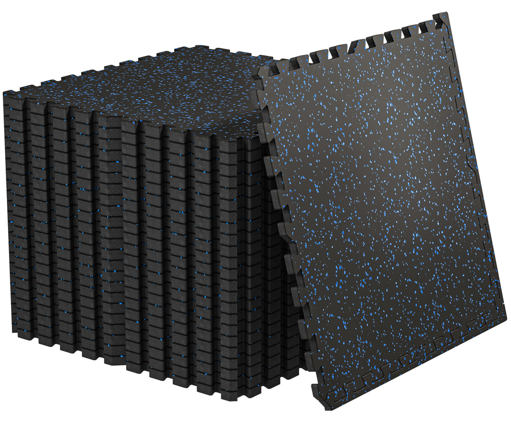 Amadwell 24Pcs Interlocking Workout Mats, 0.56" Thick Rubber Top EVA Foam Gym Flooring, 96 Sq Ft High Density Protective Tiles for Home Gym & Exercise, Blue