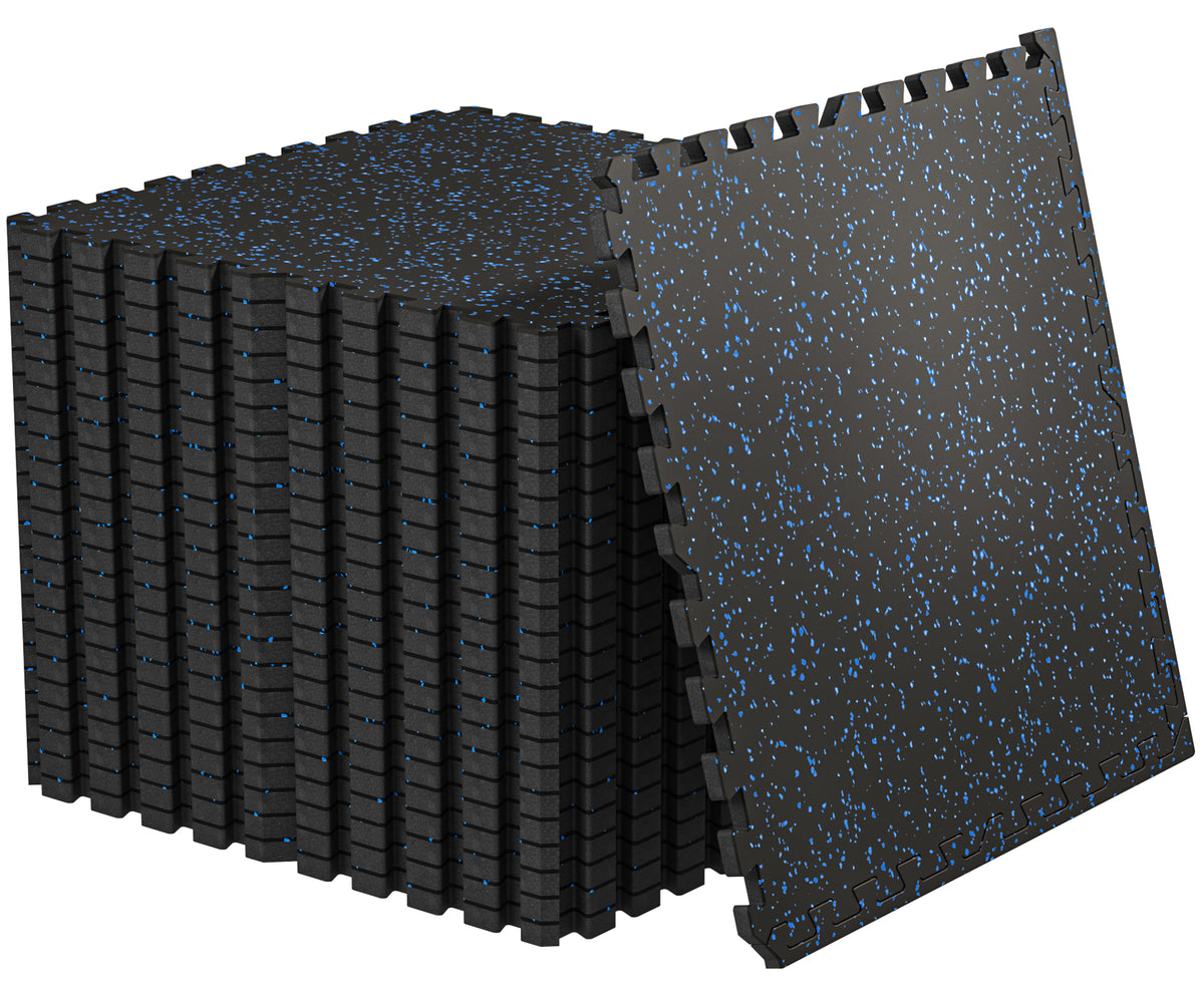 Amadwell 24Pcs Interlocking Workout Mats, 0.56" Thick Rubber Top EVA Foam Gym Flooring, 96 Sq Ft High Density Protective Tiles for Home Gym & Exercise, Blue