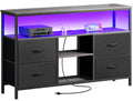 Amadwell TV Stand with Power Outlets & LED Lights, 4 Drawer Dresser Entertainment Center, Media Console with Open Shelf, Gray