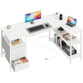 47 Inch L Shaped Office Desk with Power Outlets, Computer Desk with Drawers, Corner Desk for Home Office