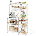 Amadwell 39.4" Large Bakers Rack, 6-Tier Microwave Stand with Power Outlets, Kitchen Shelf with Wire Basket, White