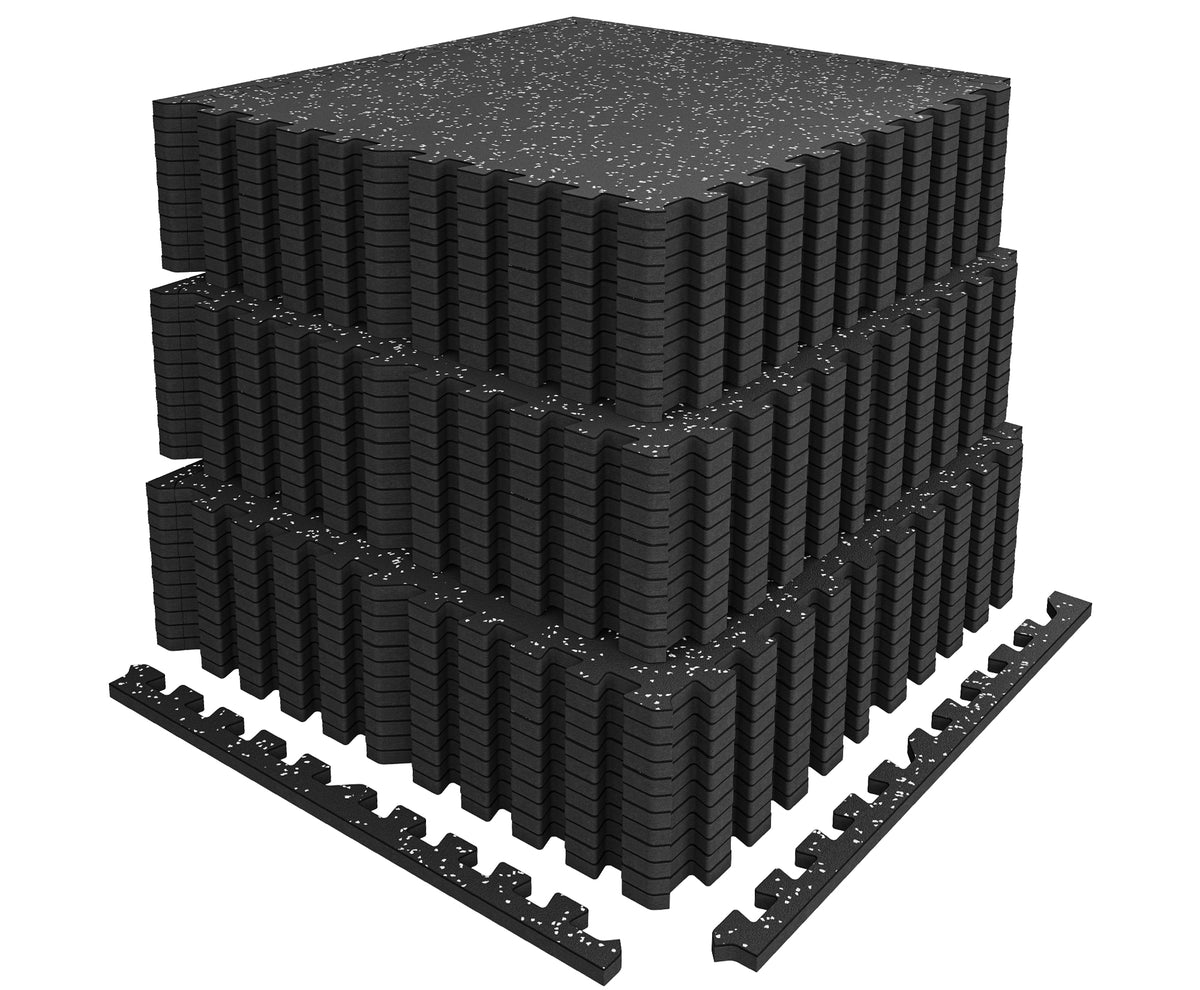 Amadwell 0.56" Thick 144Sq Ft Gym Flooring for Home Gym, 36 Tiles Exercise Equipment Mats, Rubber Top with High Density EVA Foam, Large Interlocking Workout Mat, Black/Grey