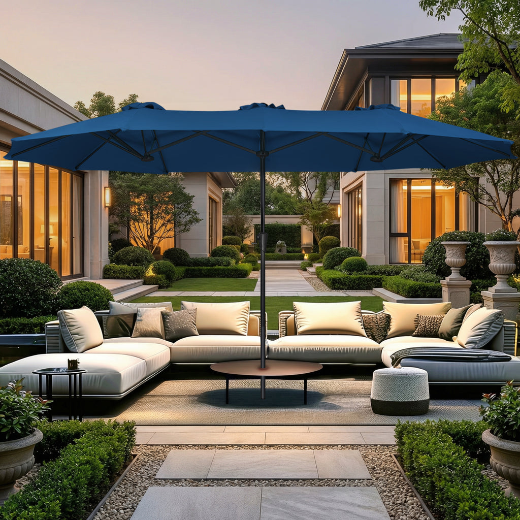 Amadwell 13FT Large Patio Umbrella, Double Sided Outdoor Rectangular Umbrellas with Fade Resistant Canopy, Navy Blue