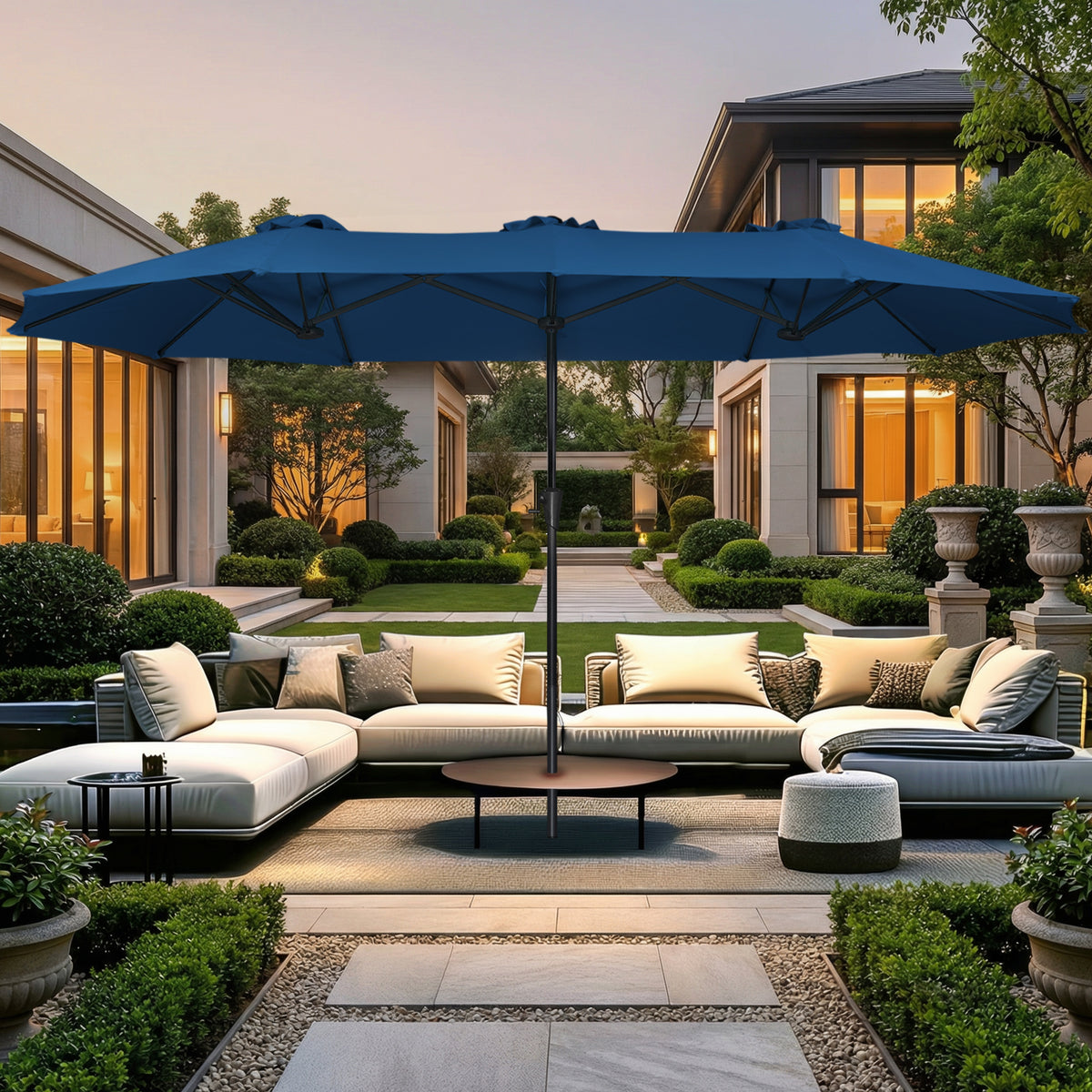 Amadwell 13FT Large Patio Umbrella, Double Sided Outdoor Rectangular Umbrellas with Fade Resistant Canopy, Navy Blue