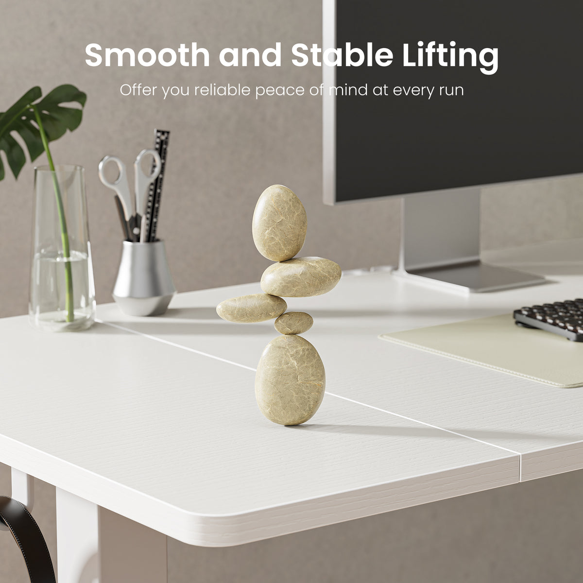Amadwell 55" Electric Height Adjustable Standing Desk, 27.6" Deep Work Table with Cable Management, Home Office Desk, White