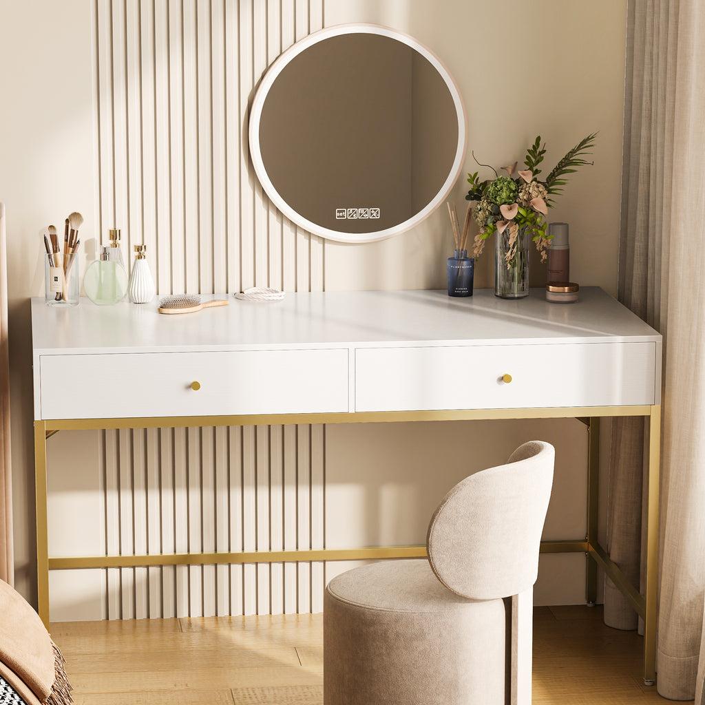 Amadwell Vanity Desk with Drawers, 47 inch Computer Desk, Vanity Dressing Table with Storage, for Bedroom, Gold
