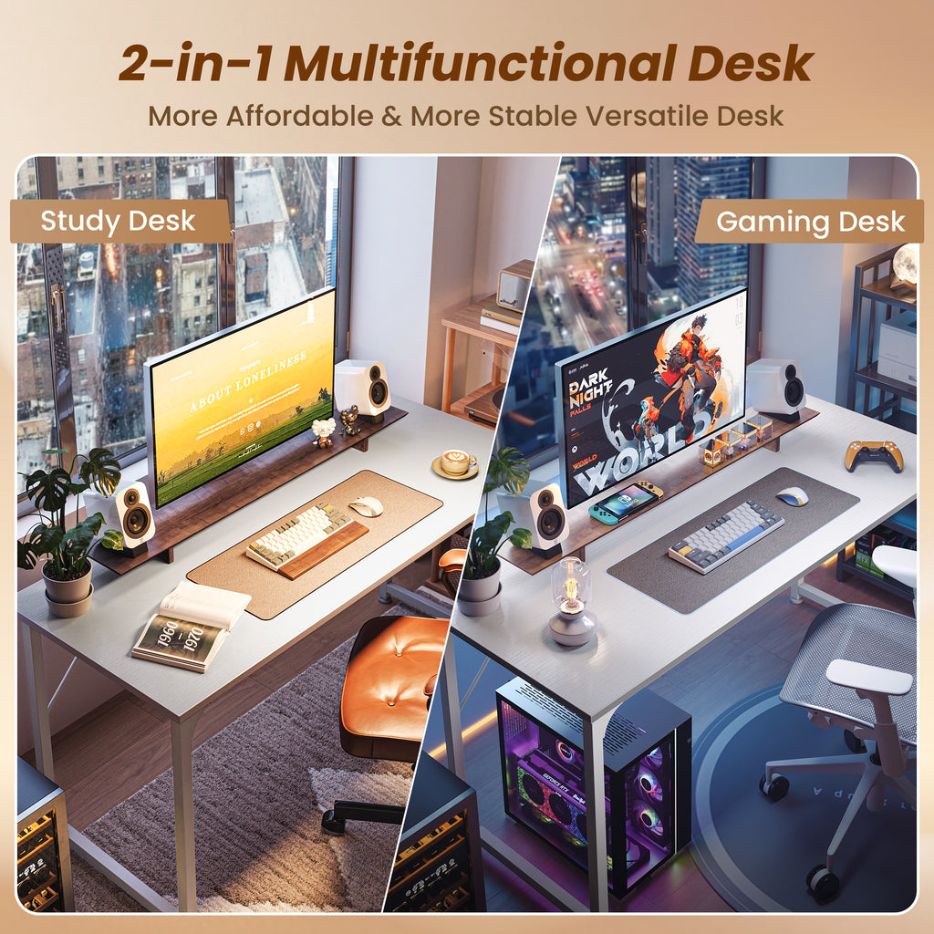 54" Computer Desk, Modern Office, Study & Gaming Desk with Storage, Large Legroom, Sturdy Metal Frame, White