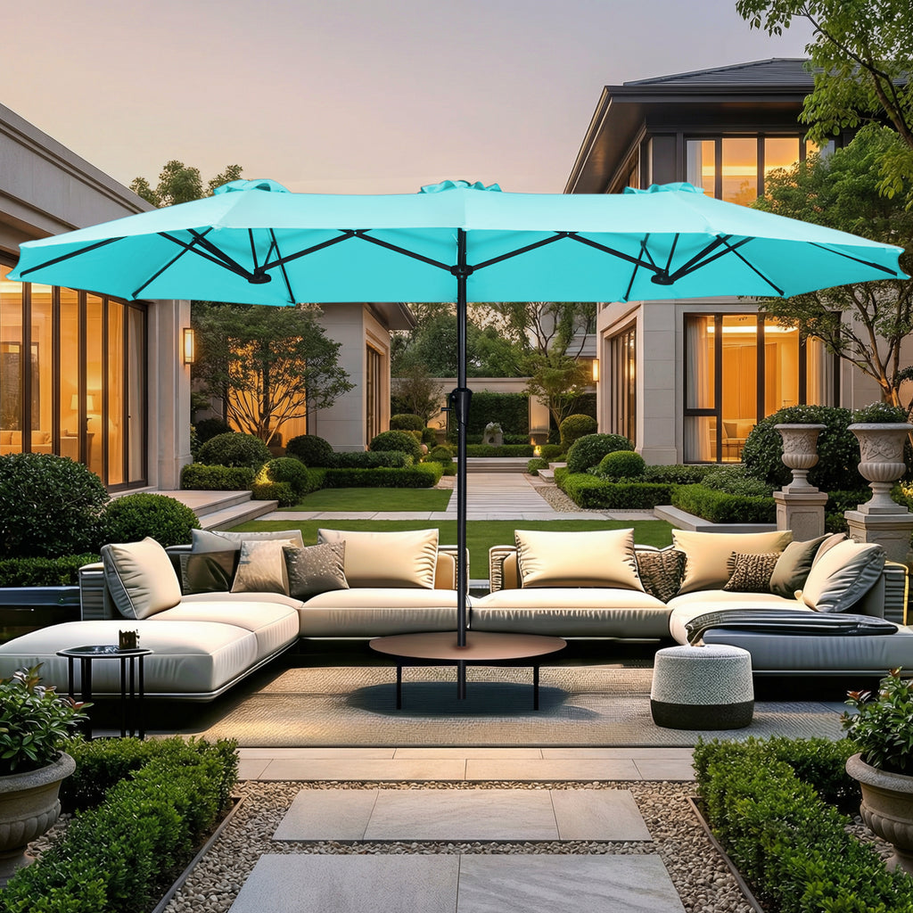 Amadwell 13FT Large Patio Umbrella, Double Sided Outdoor Rectangular Umbrellas with Fade Resistant Canopy, Light Blue