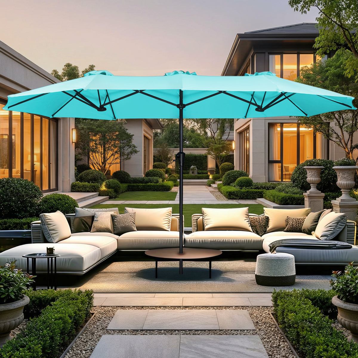 Amadwell 13FT Large Patio Umbrella, Double Sided Outdoor Rectangular Umbrellas with Fade Resistant Canopy, Light Blue