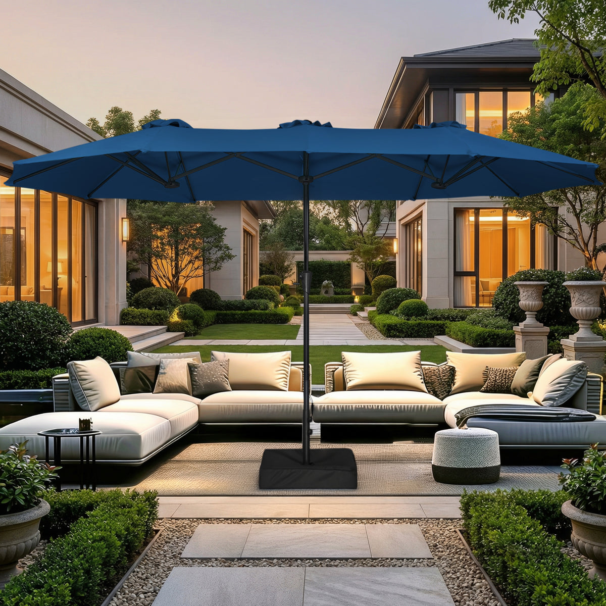 Amadwell 13FT Large Patio Umbrella with Base Included, Double Sided Outdoor Umbrellas, Navy Blue