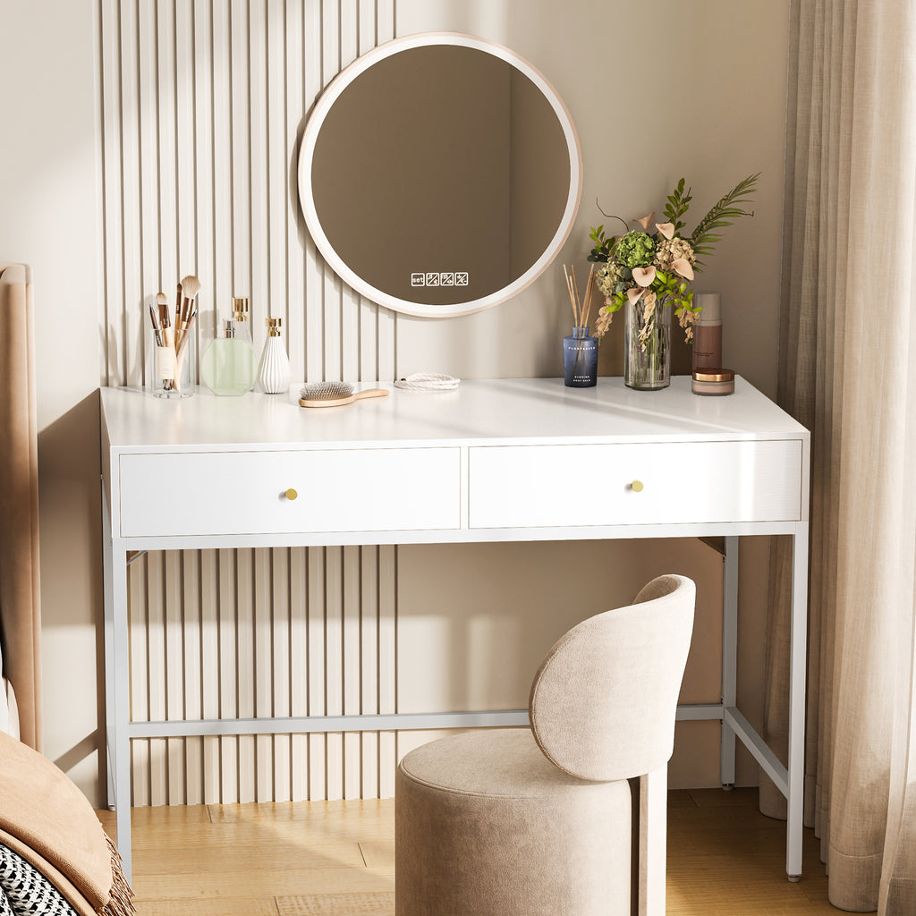 Amadwell 39 Inch White Vanity Desk with 2 Drawers, Small Makeup Vanity Computer Desk for Bedroom, White