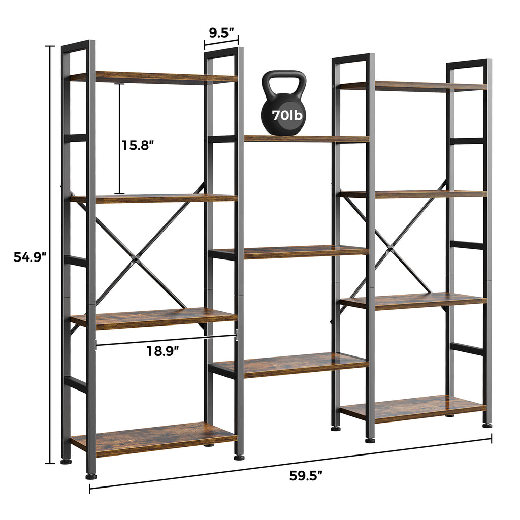 Amadwell 4 Tier Industrial Bookcase, Large Shelf Bookshelf, 11 Units Storage for Living Room, Brown