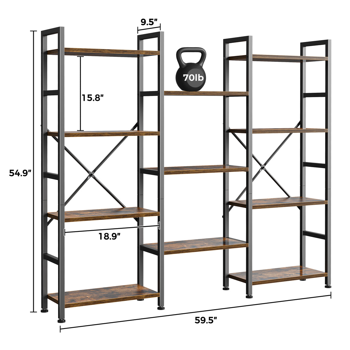 Amadwell 4 Tier Industrial Bookcase, Large Shelf Bookshelf, 11 Units Storage for Living Room, Brown