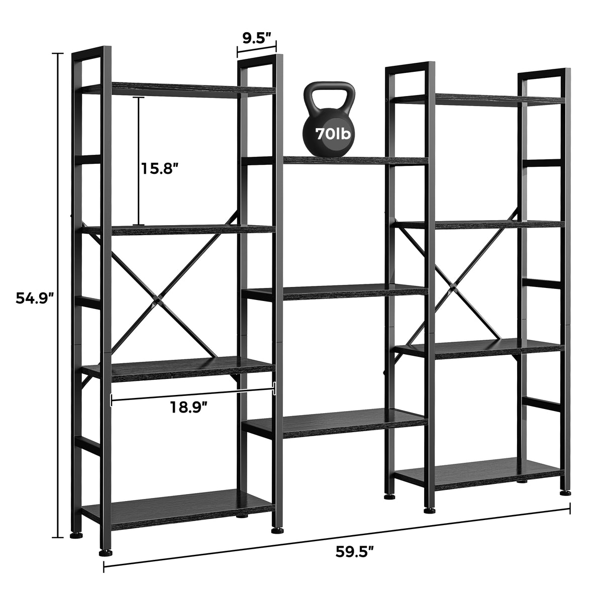 Amadwell 4 Tier Industrial Bookcase, Large Shelf Bookshelf, 11 Units Storage for Living Room, Black